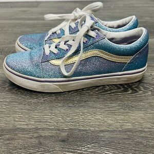 Vans Kids Blue Purple Glitter Sneakers with Gold Stripe Size 5.5 Youth
